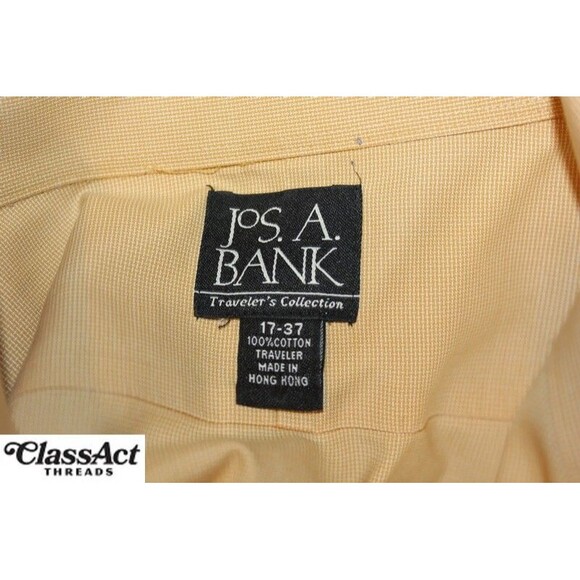 Jos A Bank Traveler Collection Long Sleeve Striped Button Up Shirt Yellow 17 37 - Picture 4 of 4
